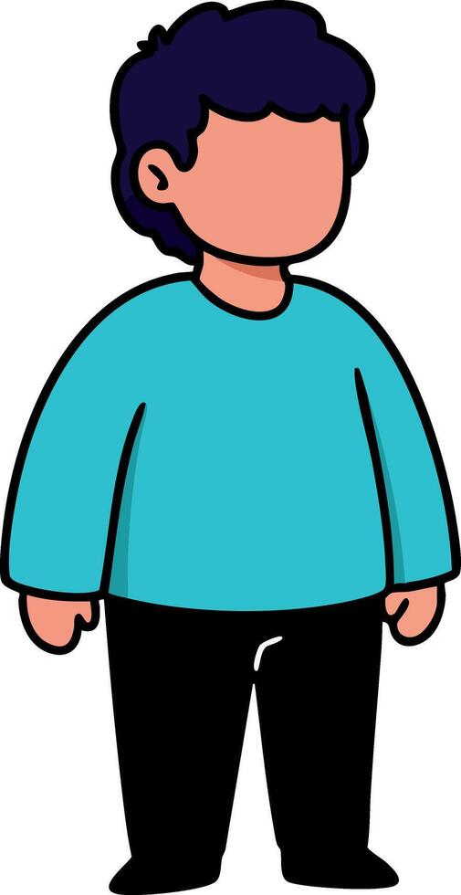 Young boy standing with curly hair wearing turquoise sweater and black pants illustration vector