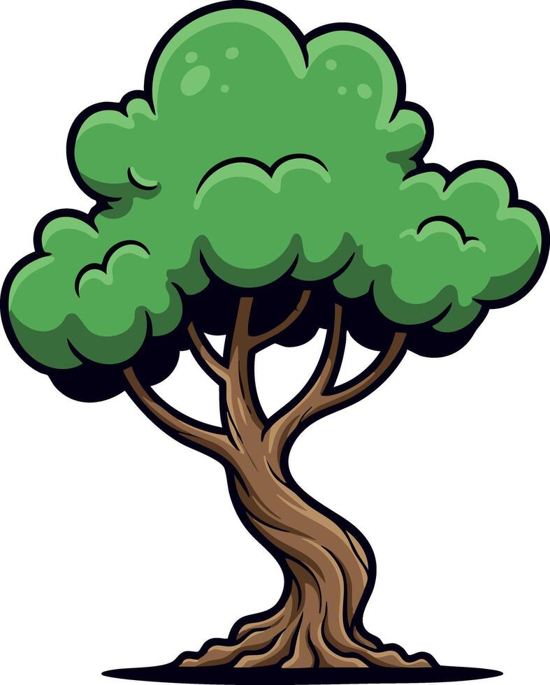 Green leafy tree with twisted trunk illustration for nature and environment design vector