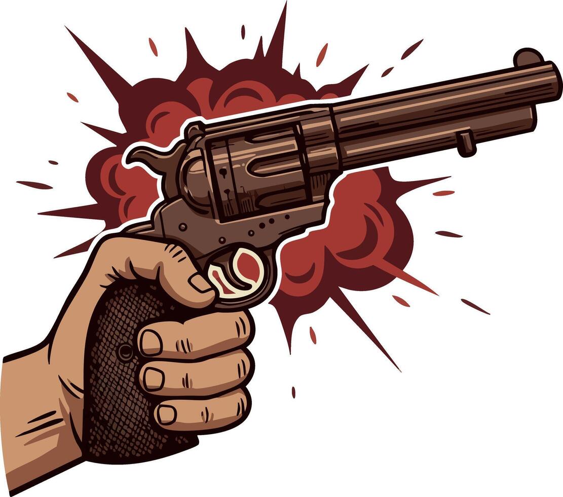 Hand Holding Revolver Gun with Explosion Background Illustration vector