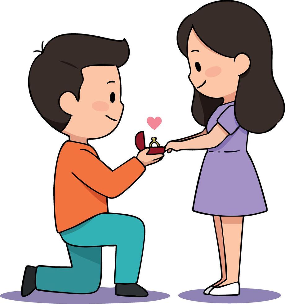 Man proposing marriage to woman with ring box romantic engagement moment vector