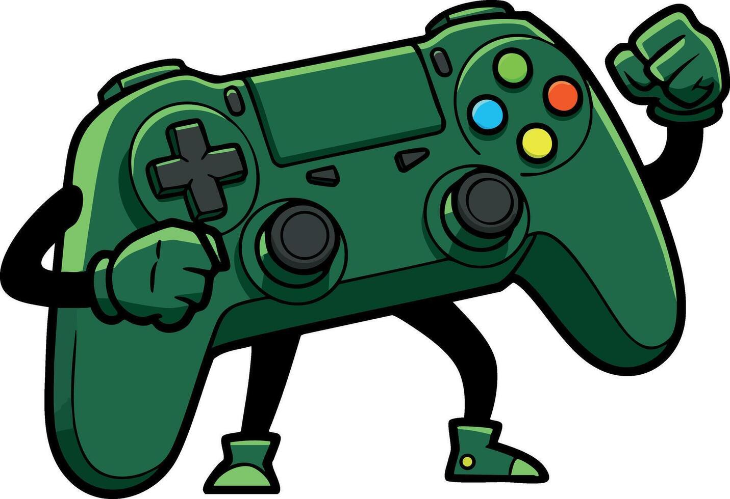 Green gamepad character with arms and legs in dynamic pose illustration vector
