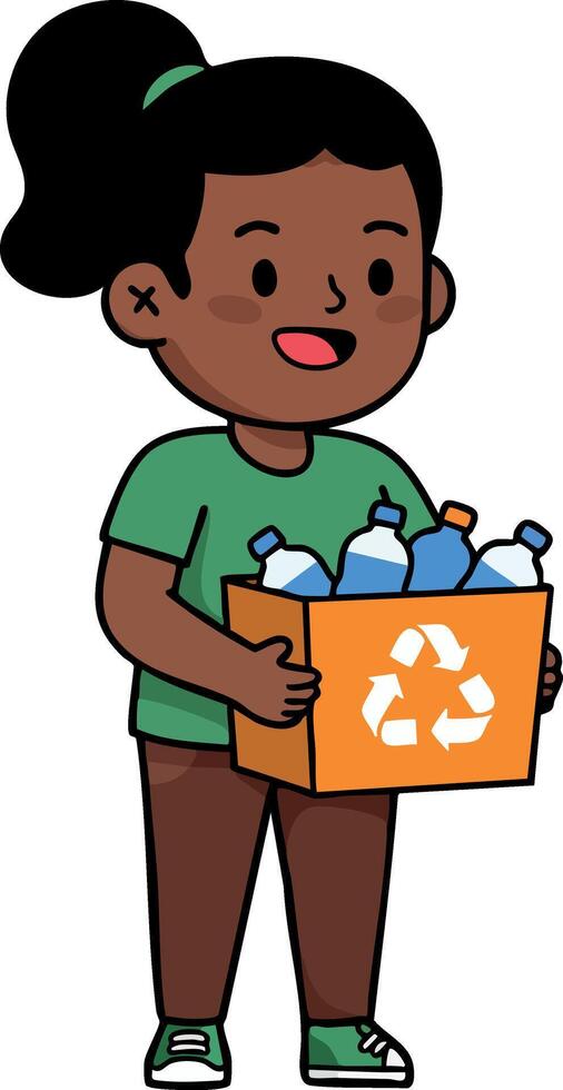 Girl Holding Recycling Box with Plastic Bottles Promoting Environmental Awareness and Sustainability vector
