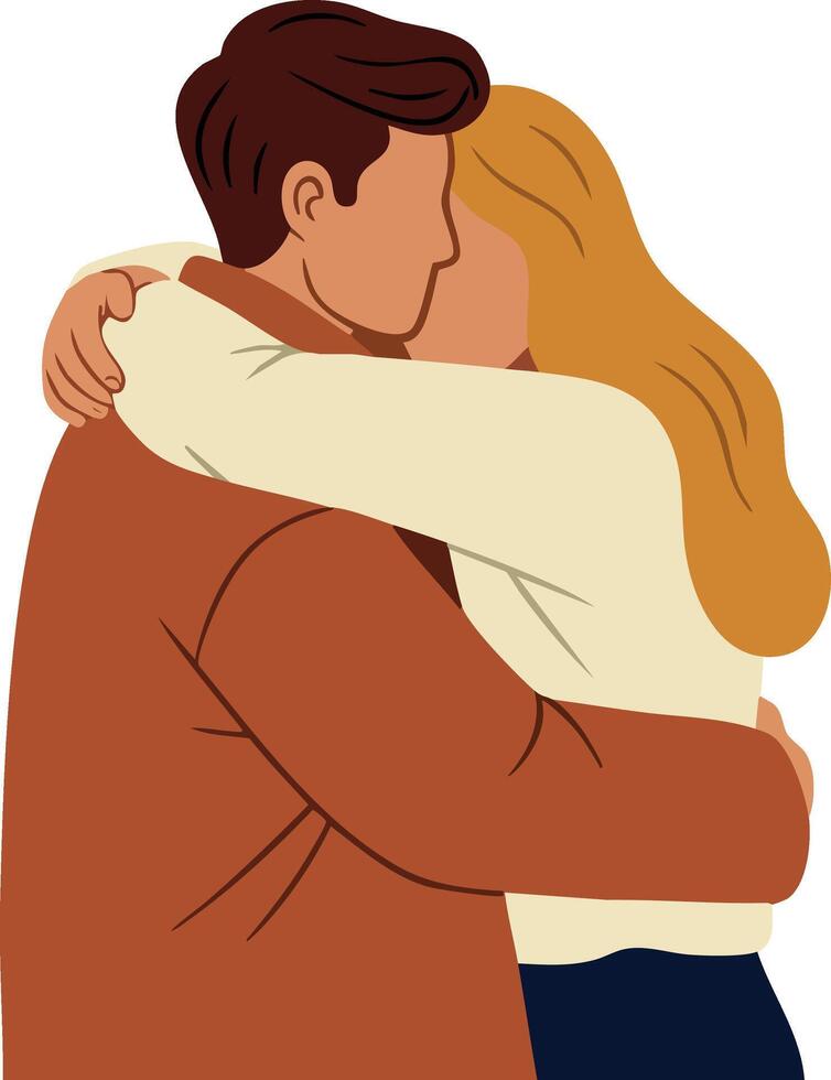 Couple hugging affectionately with warm clothing in simple illustration vector