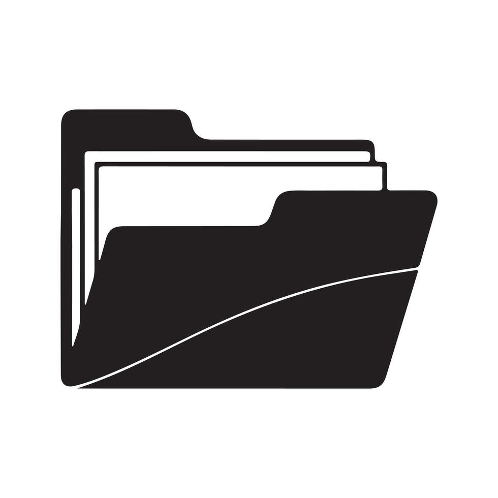 Black open folder icon with white paper inside document vector