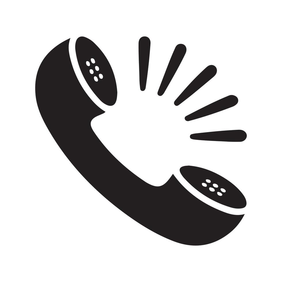 Black telephone handset with sound waves communication vector