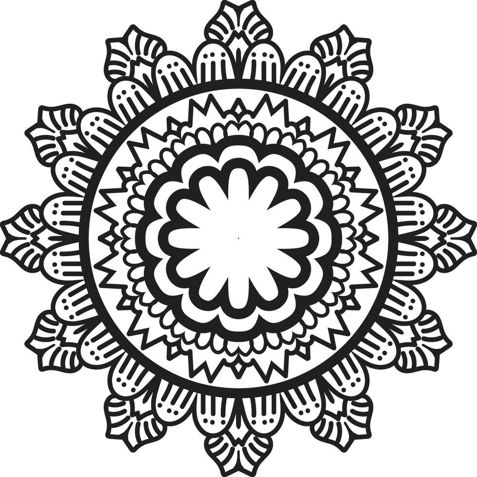 Intricate black and white mandala design with floral petals and vector