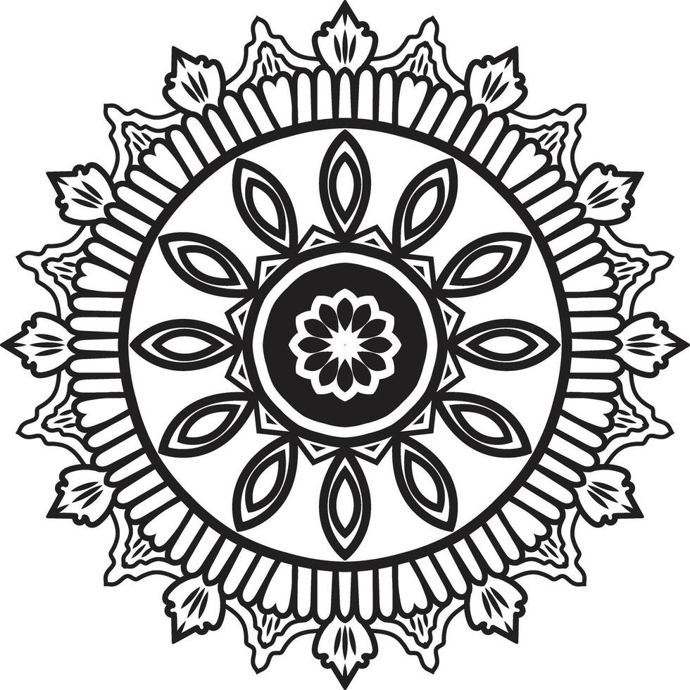 Intricate black and white mandala design with floral petals and geometric patterns vector