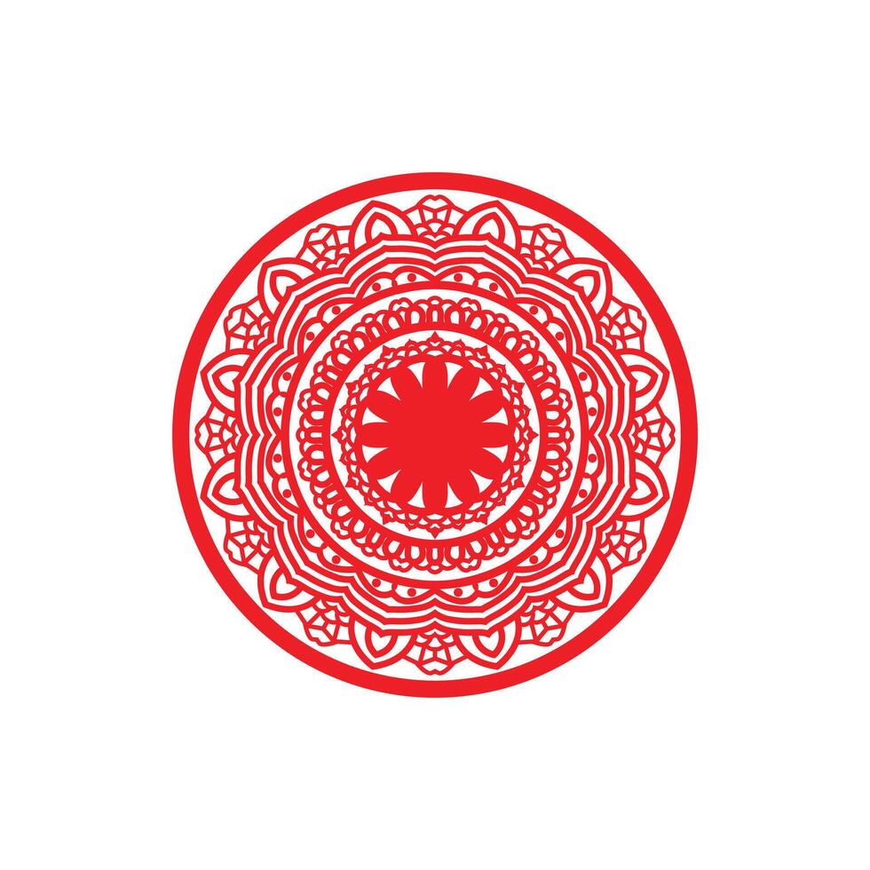 Intricate red mandala design with radial symmetry and floral elements vector