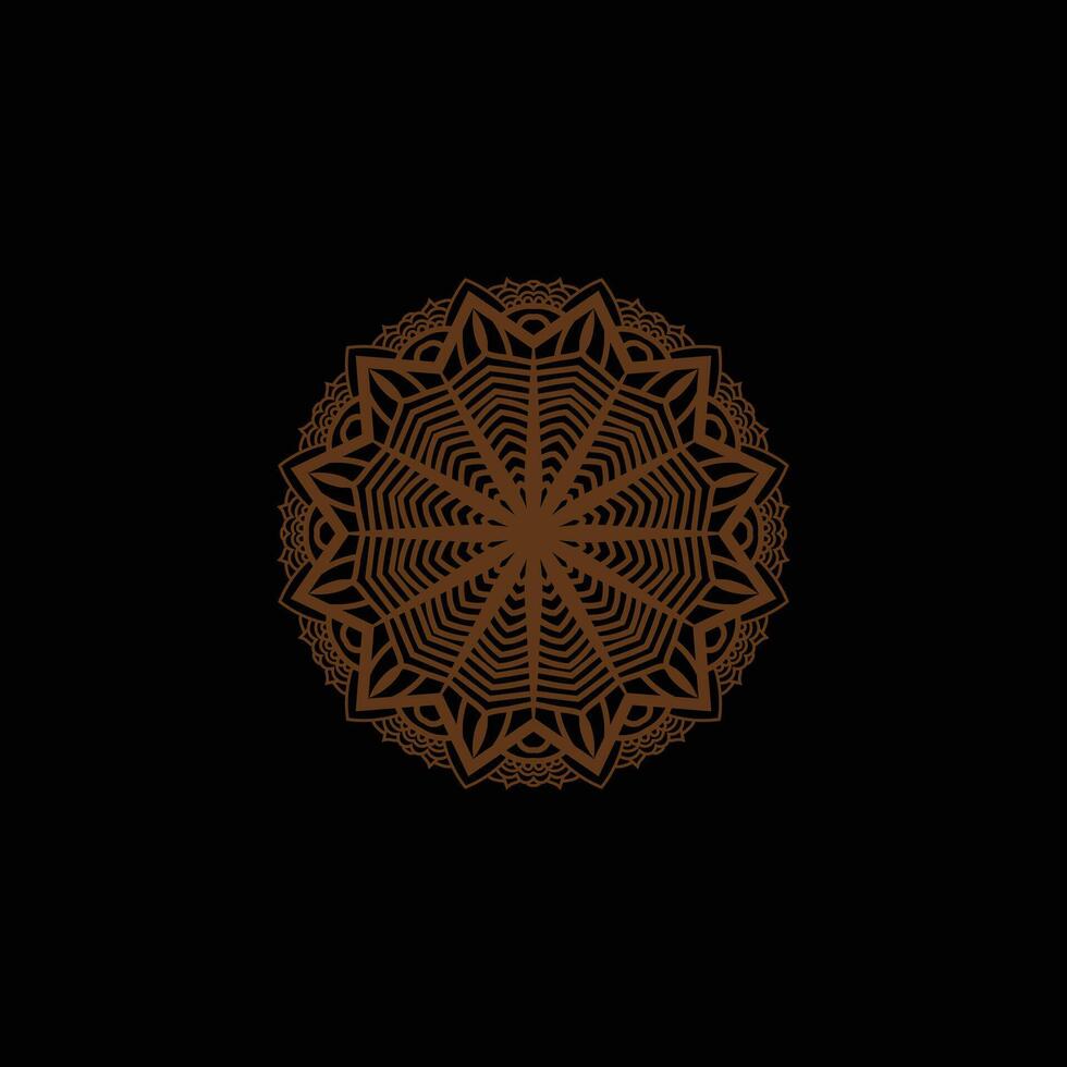 Intricate brown mandala design on a stark black background vector