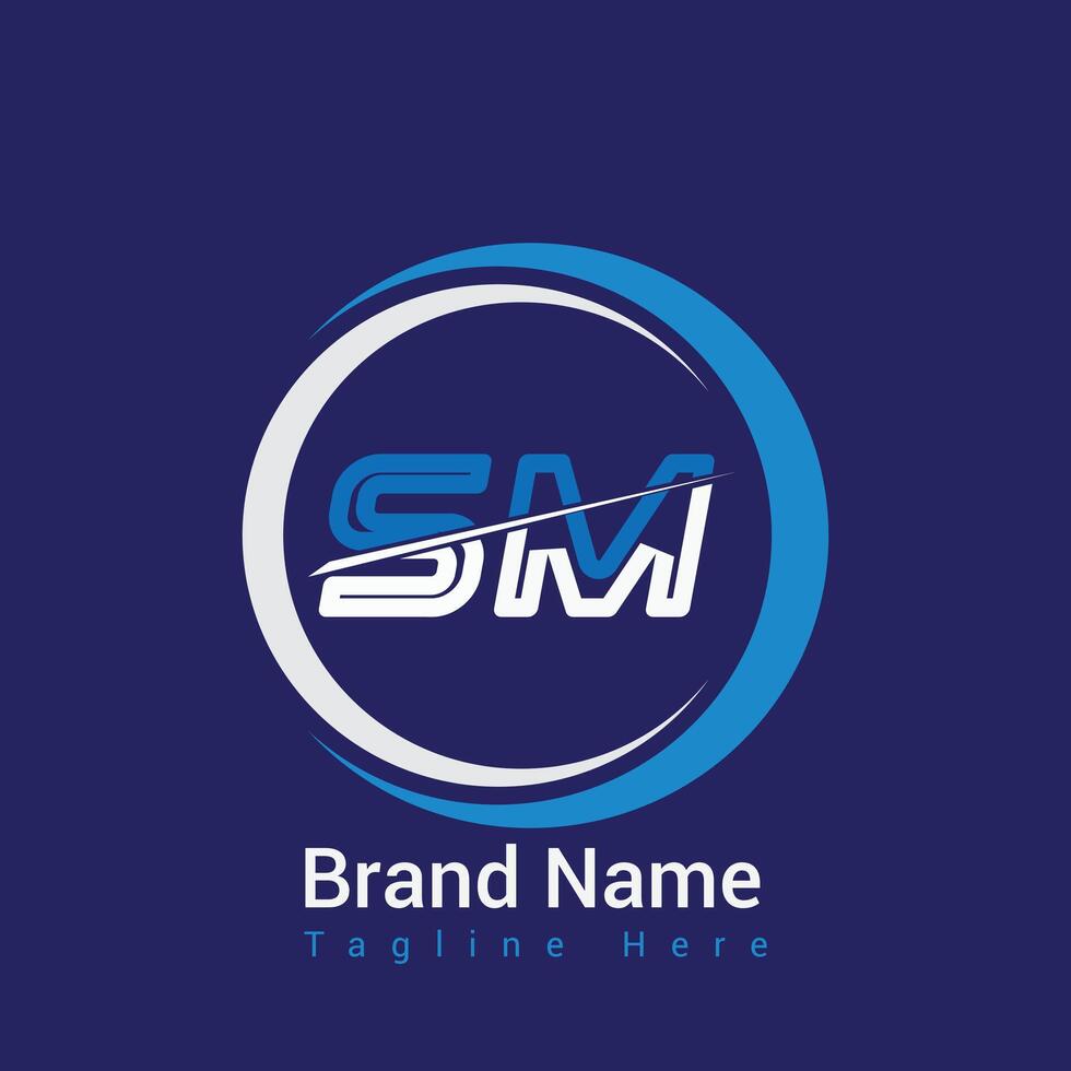 Modern sm monogram logo design with blue and white circular elements vector