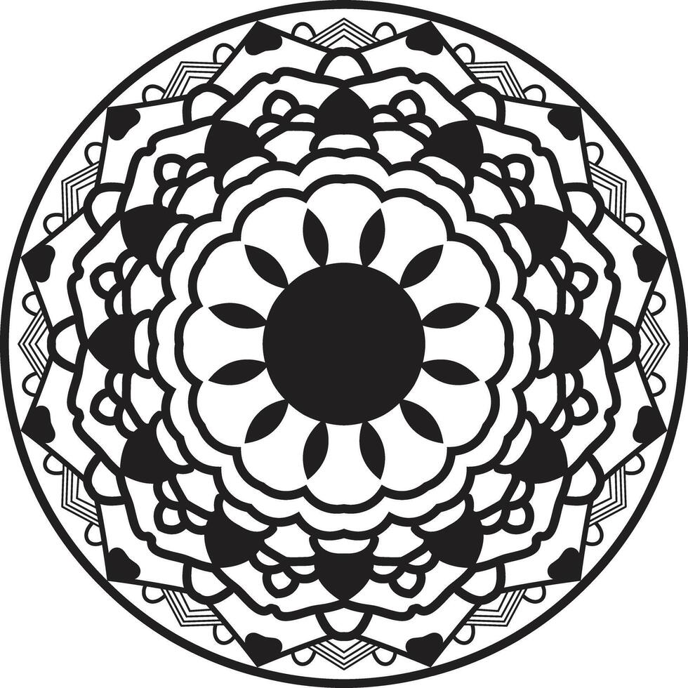 Intricate black and white mandala design with floral and geometric patterns vector