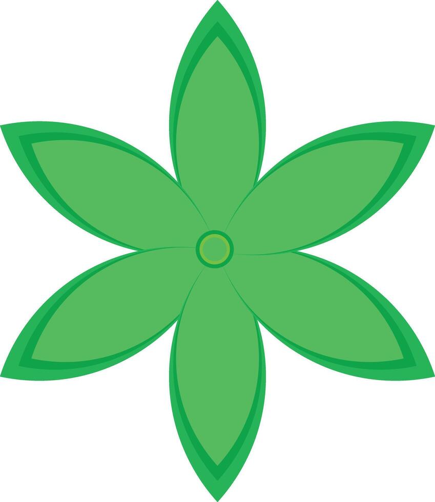 Stylized green flower with six petals and a central circle vector