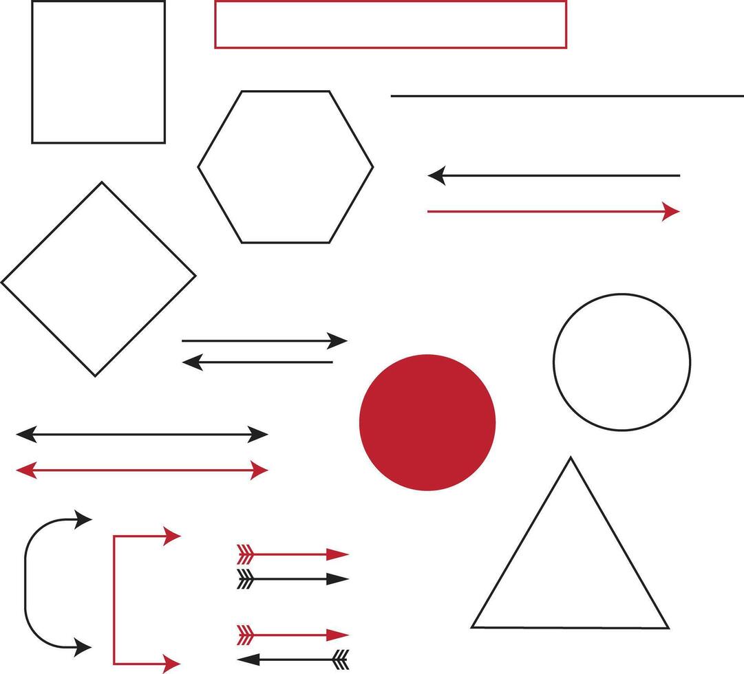 Collection of geometric shapes and arrows for flowcharts and diagrams vector