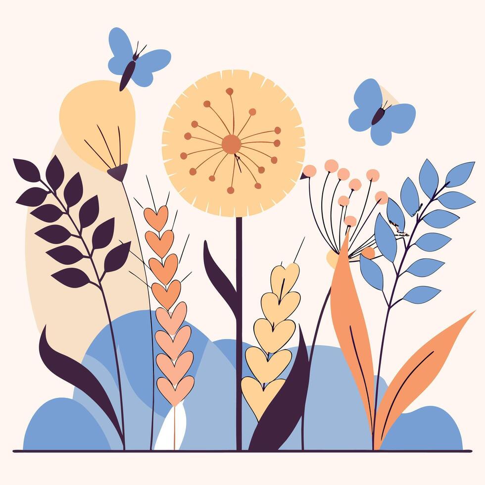 Abstract Nature Flat Design Illustration with Flowers vector