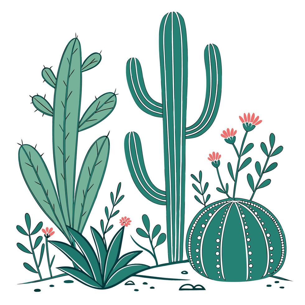 Desert Cacti and Succulents Illustration vector