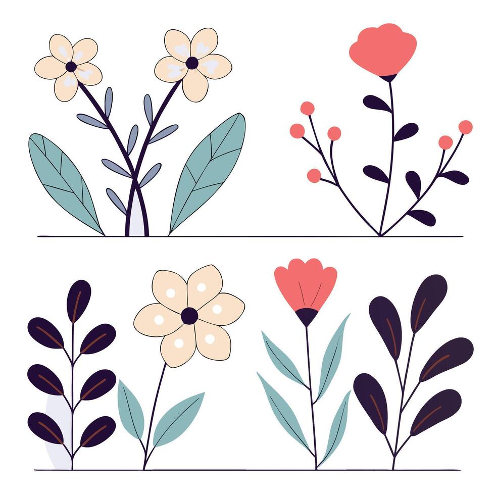 Stylish Botanical Flat Design Elements Collection vector