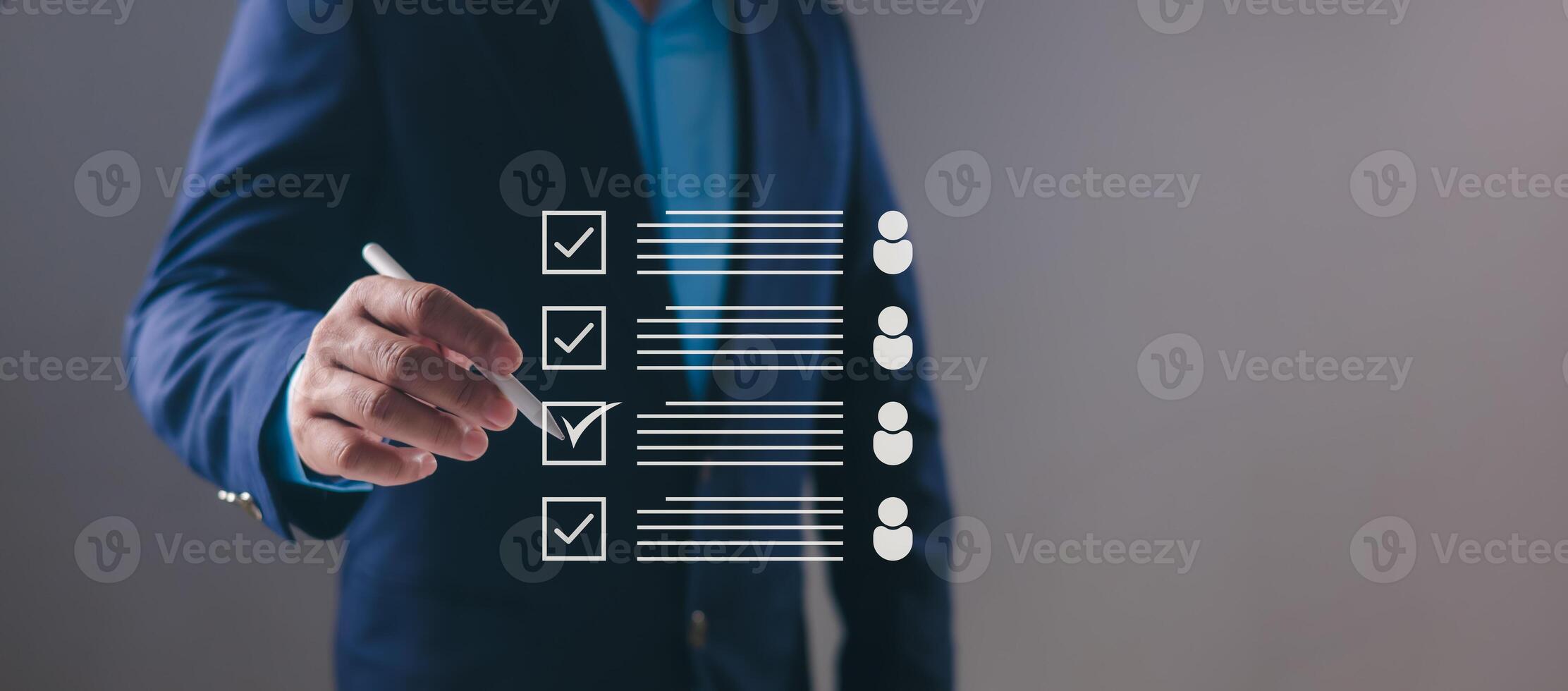 Recruitment, HR selection, candidate evaluation, human resources management, talent acquisition, professional staffing strategy, Manager using stylus to select employees on virtual checklist interface photo