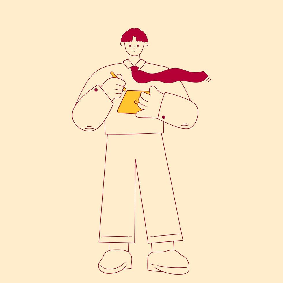 businessman holding tablet and pen vector
