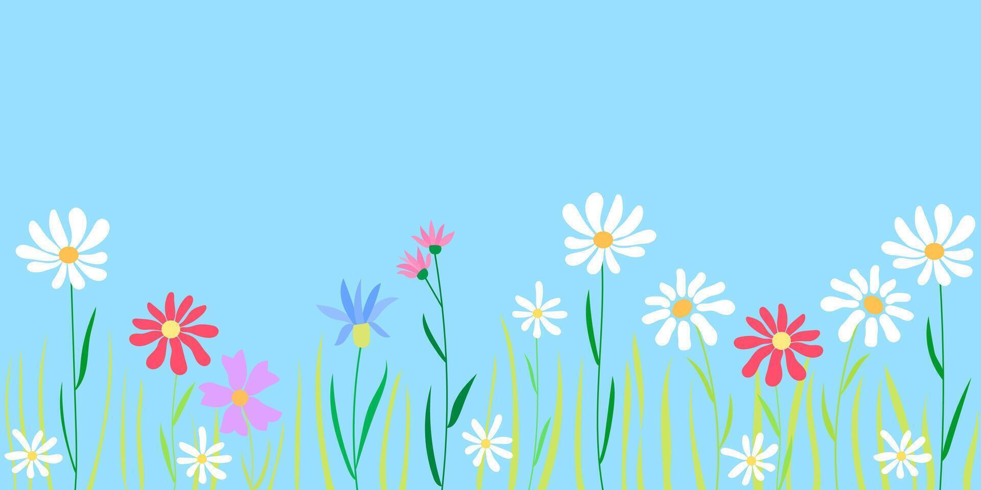 wild flowers in hand drawn flat illustration style vector