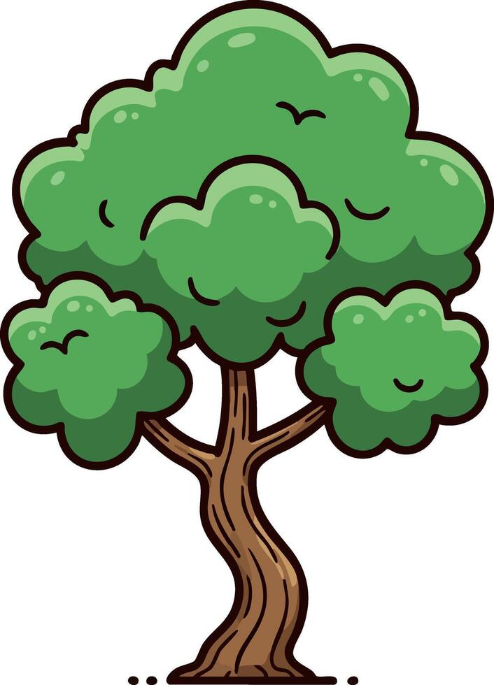 Green leafy tree with brown trunk cartoon style illustration natural environment design vector