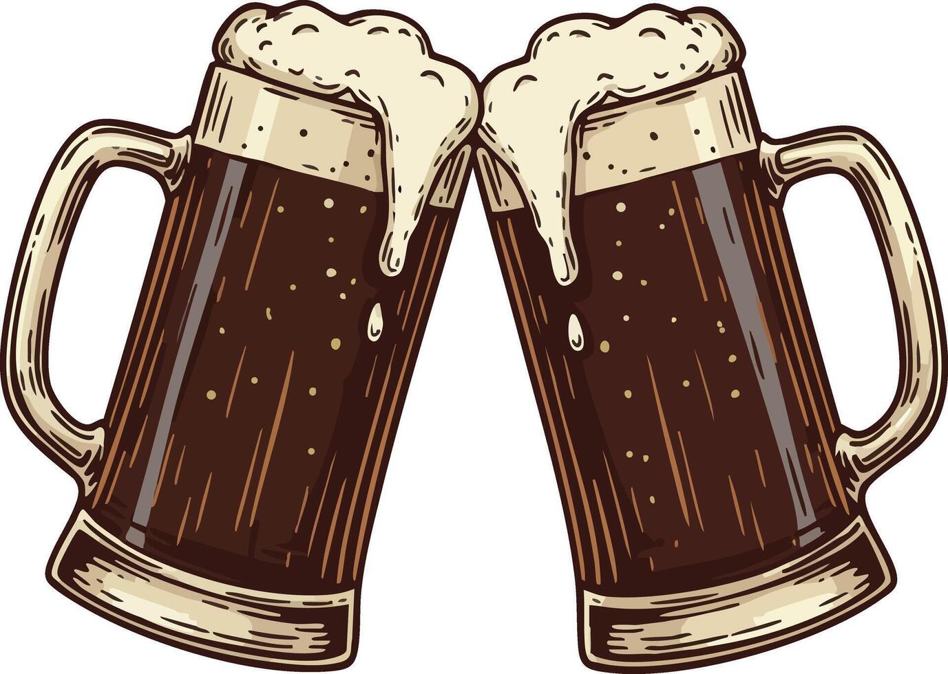Two Clinking Beer Mugs with Foam Illustration for Celebration and Drinks Cheers vector