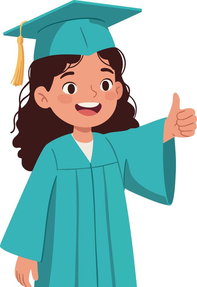 Girl Graduation Cap Gown Celebrating Success with Thumbs Up Illustration vector
