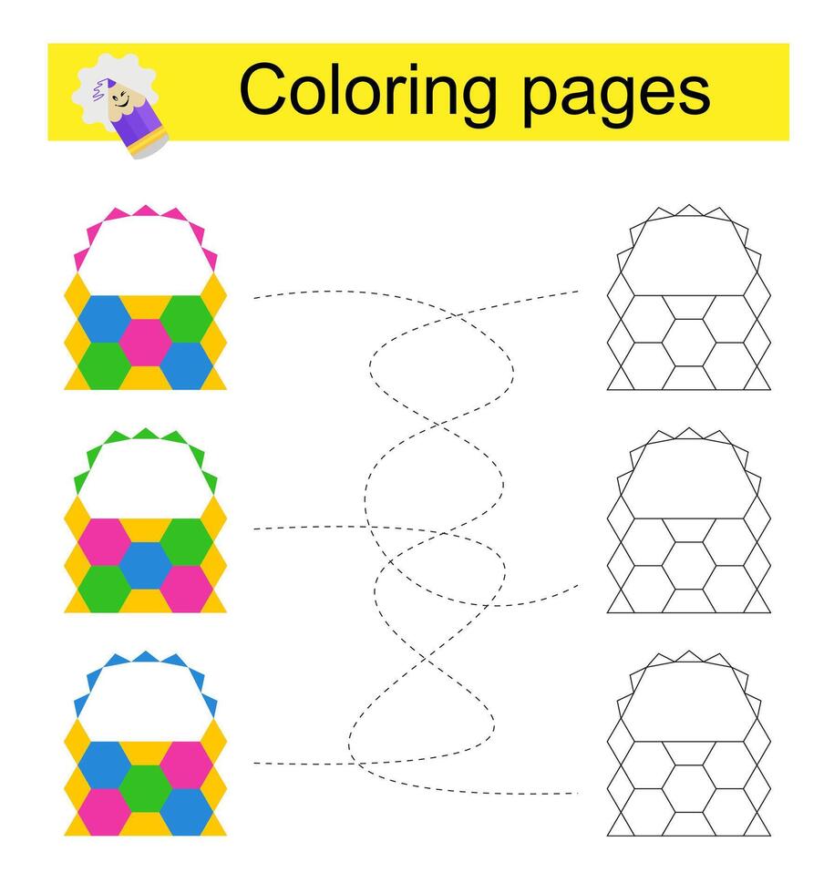 Educational game for children. Go through the maze and color a wicker basket according to the pattern. vector