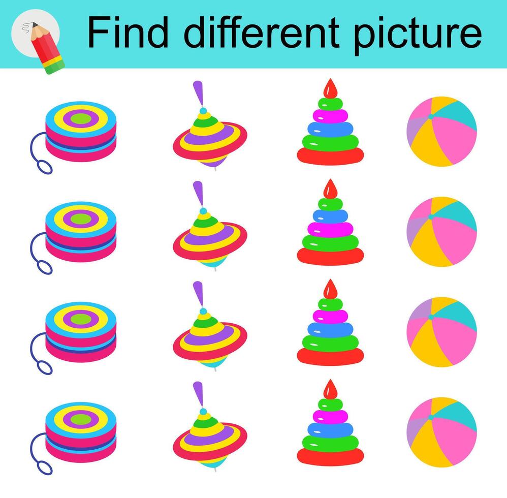 Logic game for kid. Find different pictures vector