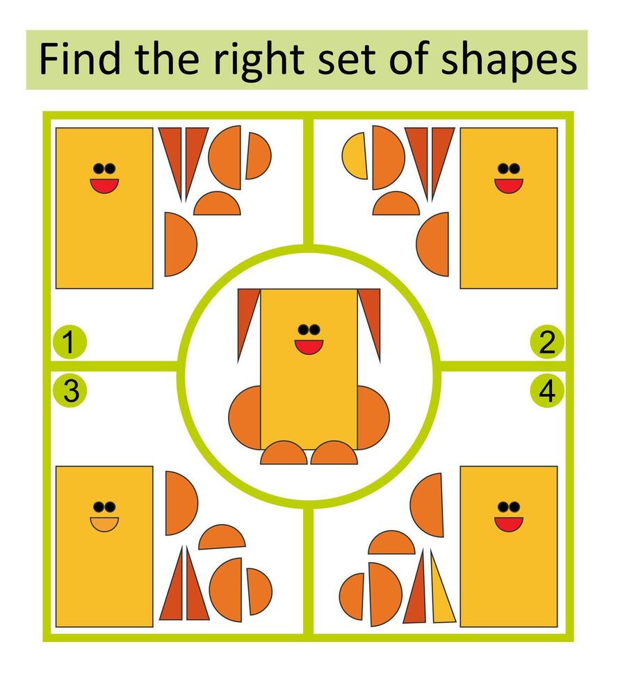 Logic puzzle for kids. Find the correct set of cartoon animal. vector