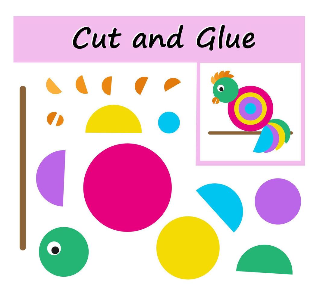 Educational paper game for kids. Cut parts of the image and glue on the paper. DIY worksheet. vector