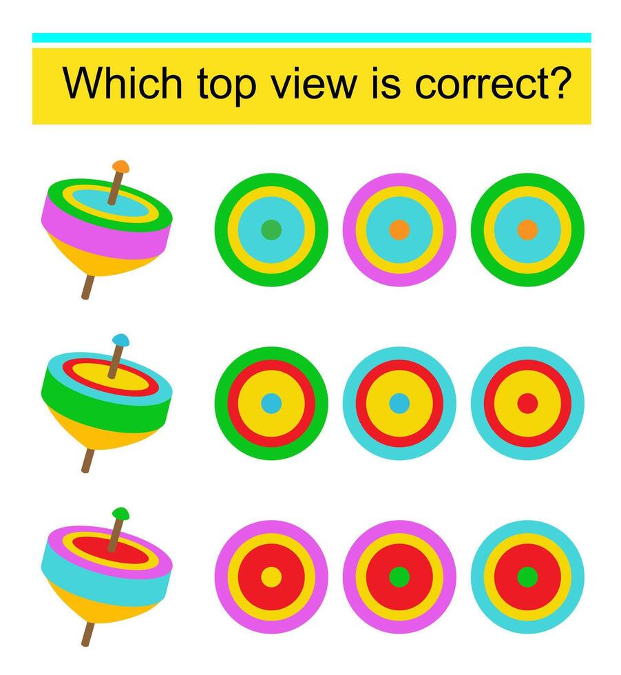 Educational game for kids. Need to find the top view for every whirligig. vector