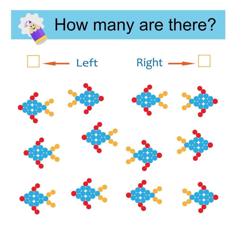 Math activity for kids. Developing numeracy skills. Cartoon blue fish. vector