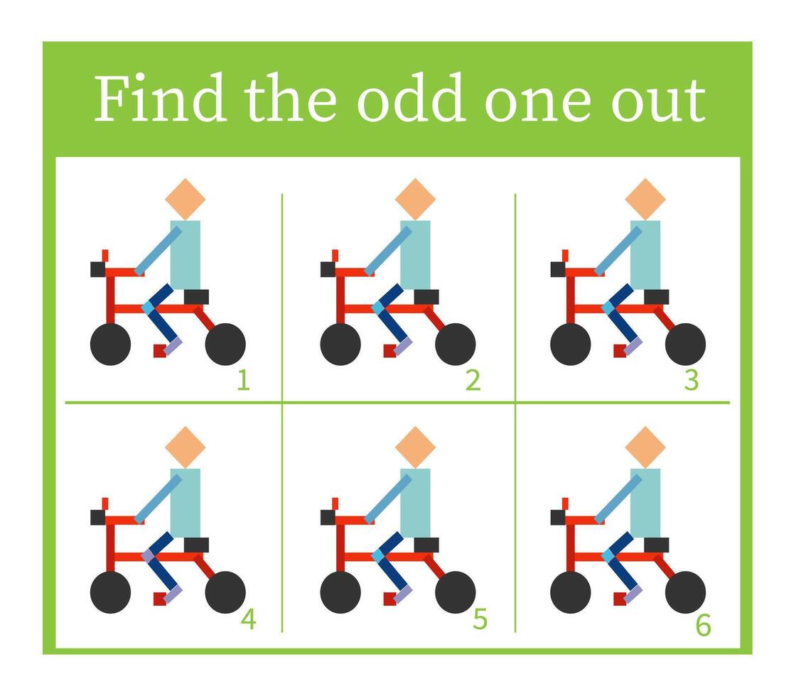 Puzzle game for kids. Task for development of attention and logic. Cartoon biker. vector