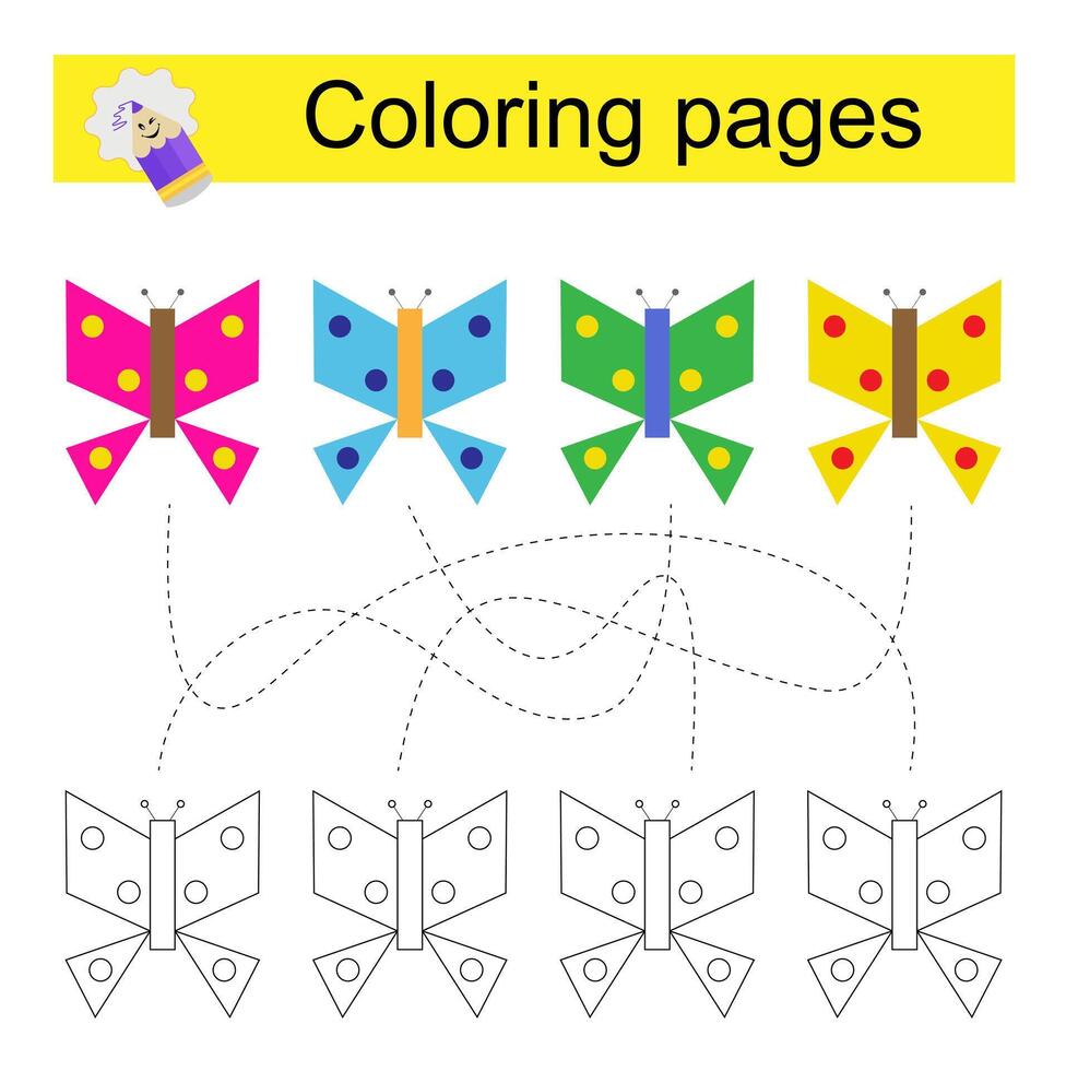 game for children. Go through the maze and color a butterfly according to the pattern. vector