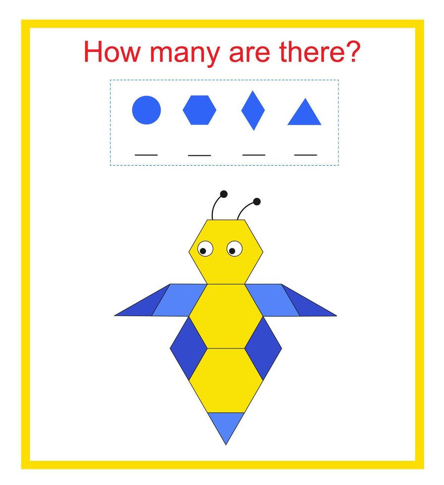 Math activity for kids How many geometric shapes cartoon vector