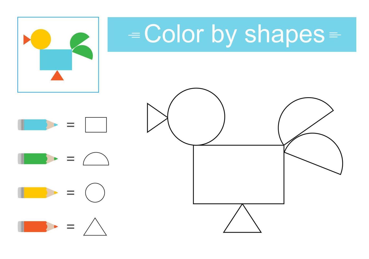 Coloring pages. Color by shapes. illustration of cartoon rooster. vector
