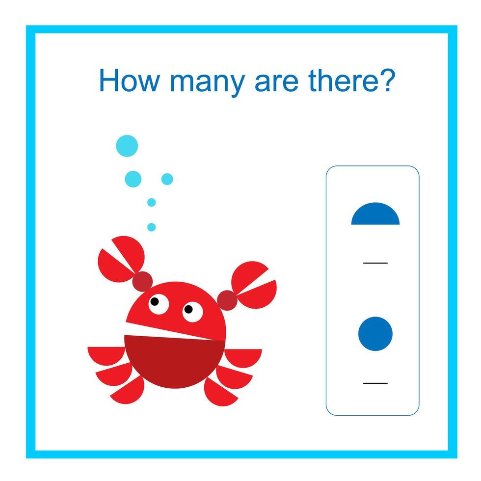 Math activity for kids. How many geometric shapes Developing numeracy skills. illustration of cartoon crab. vector