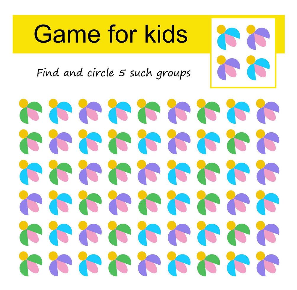 A game for kids. Find the group of cartoon beetle shown in the sample and circle. vector