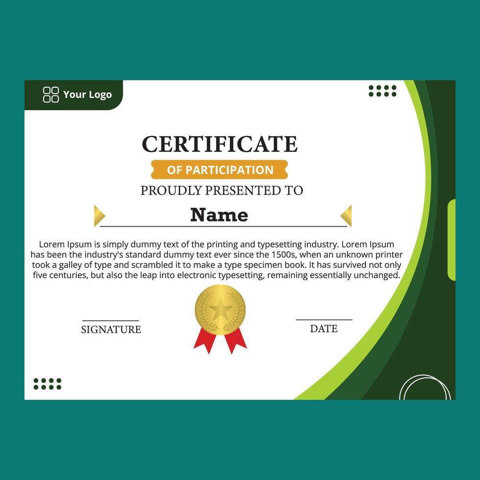 Elegant Certificate Template with Green Frame and Abstract Side vector