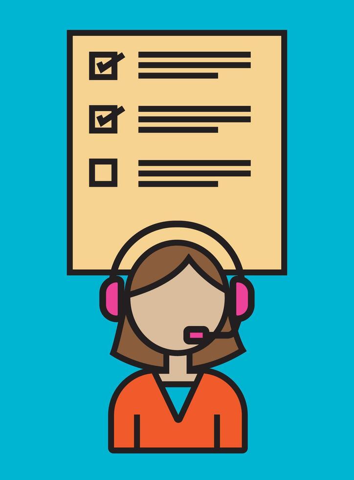 illustration of a customer support representative wearing a headset with a checklist, symbolizing service, productivity, and task management in a clean and modern design vector