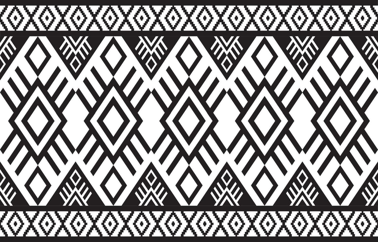 A bold black and white geometric pattern with tribal or ethnic motifs, suitable for textile designs, borders, or backgrounds. vector