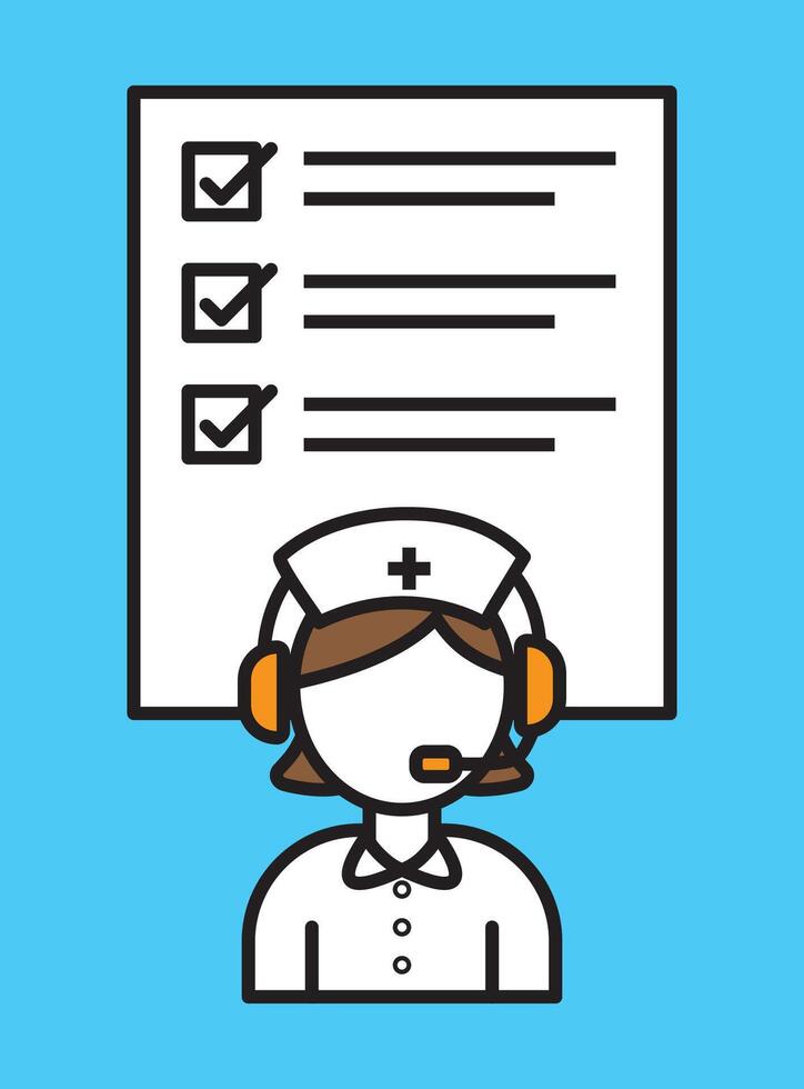 Illustration of a nurse with a headset providing medical support, with a checklist in the background, representing healthcare assistance serviceshecklist, symbolizing service, productivity, and design vector