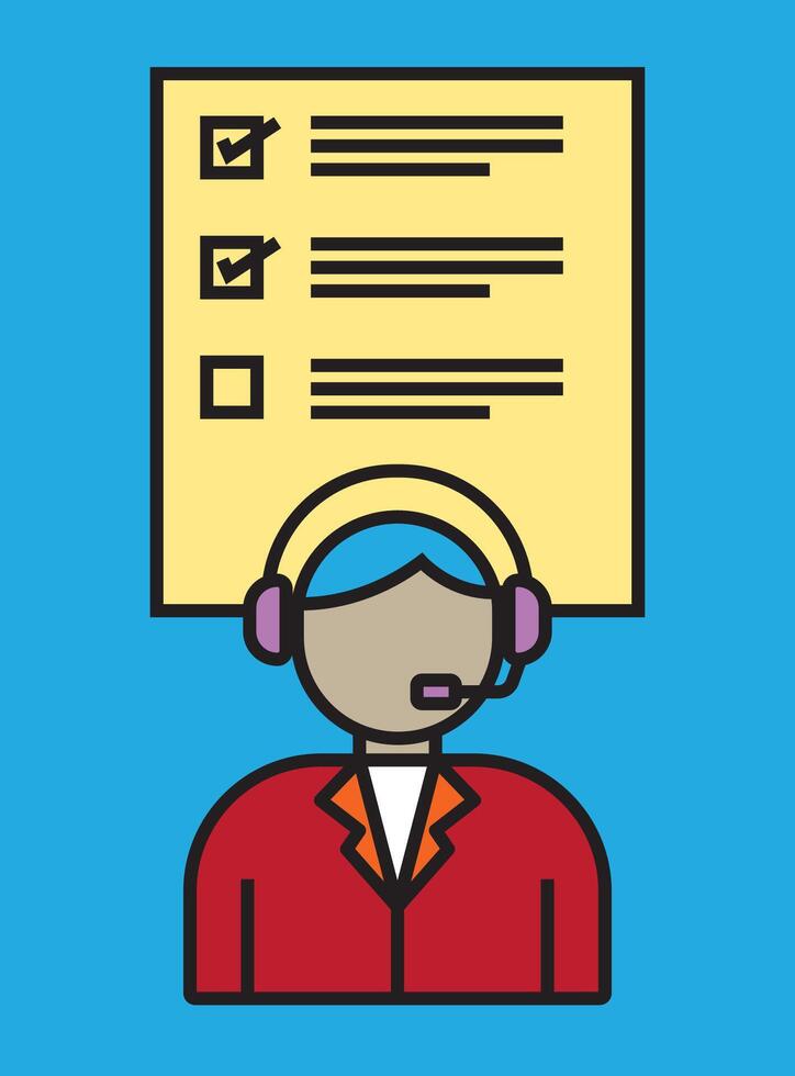 illustration of a customer support representative wearing a headset with a checklist, symbolizing service, productivity, and task management in a clean and modern design. vector