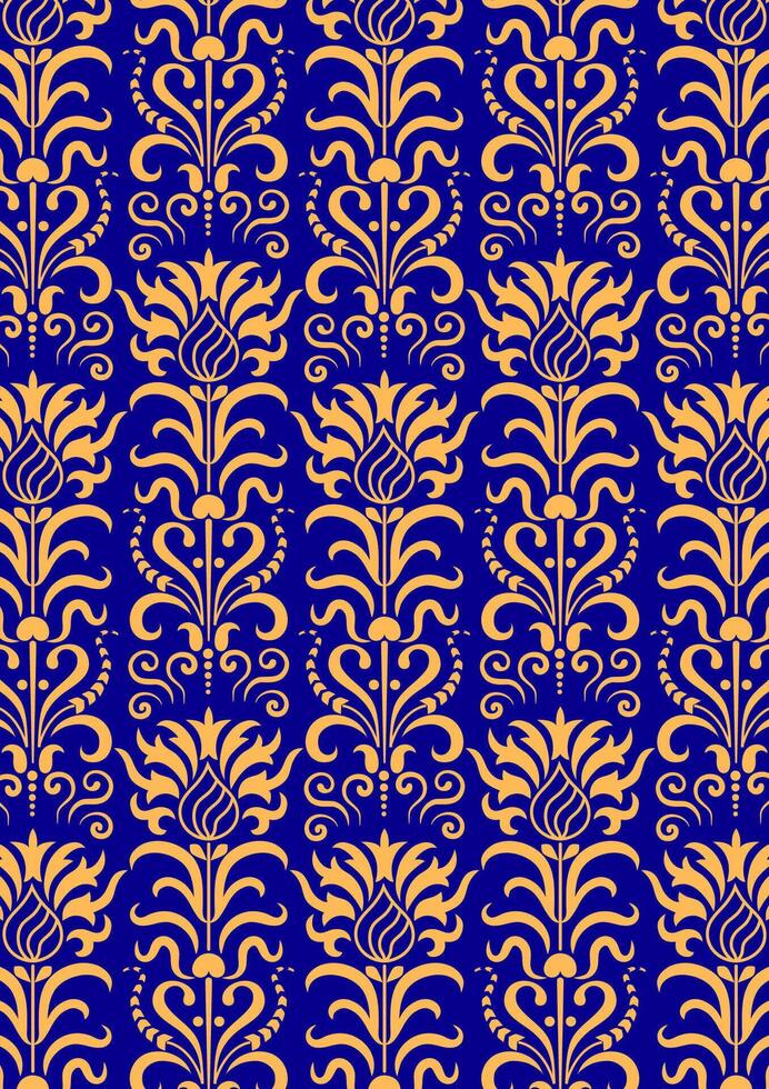 Luxurious seamless damask pattern with golden floral elements on a rich background, perfect for decor and design projects vector