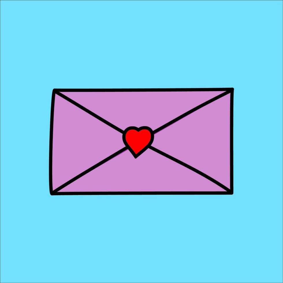 Charming envelope with heart seal illustration in cartoon style, ideal for Valentine's Day, love letters, and romantic designs. vector