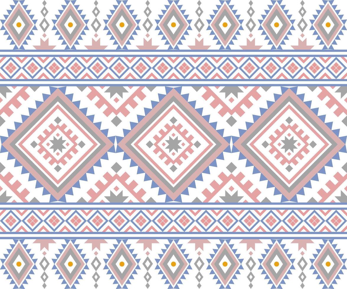 Colorful seamless tribal pattern with geometric diamond shapes and ethnic motifs in a modern flat style vector