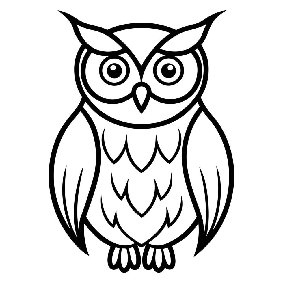 owl minimal line drawing black and white illustration vector