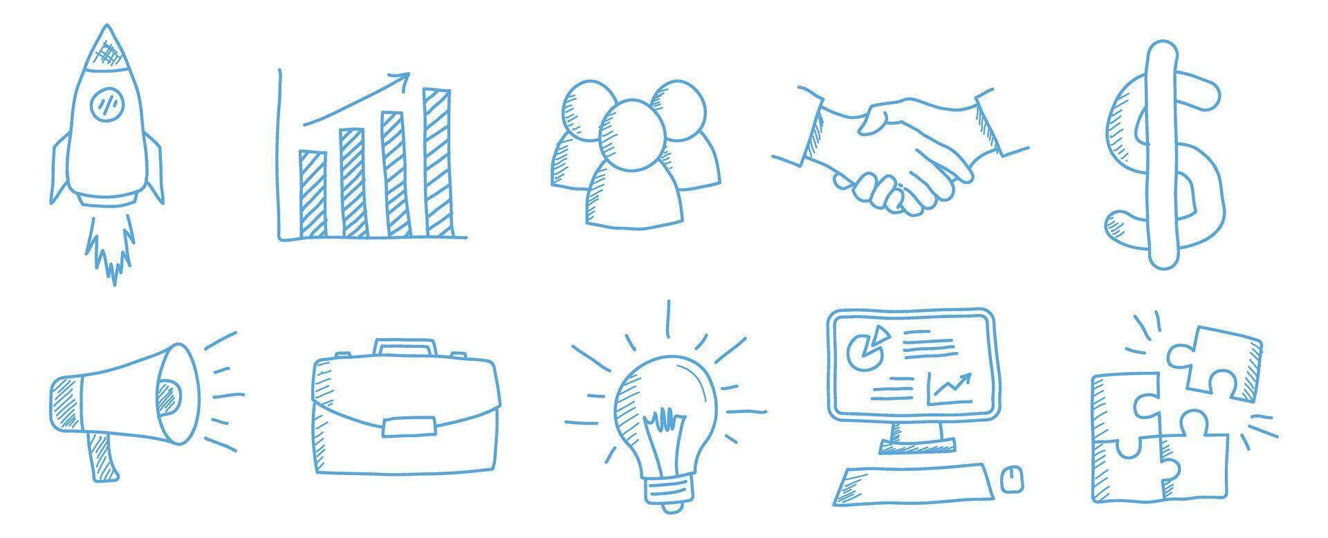 hand drawn bussiness icon blue sketch vector