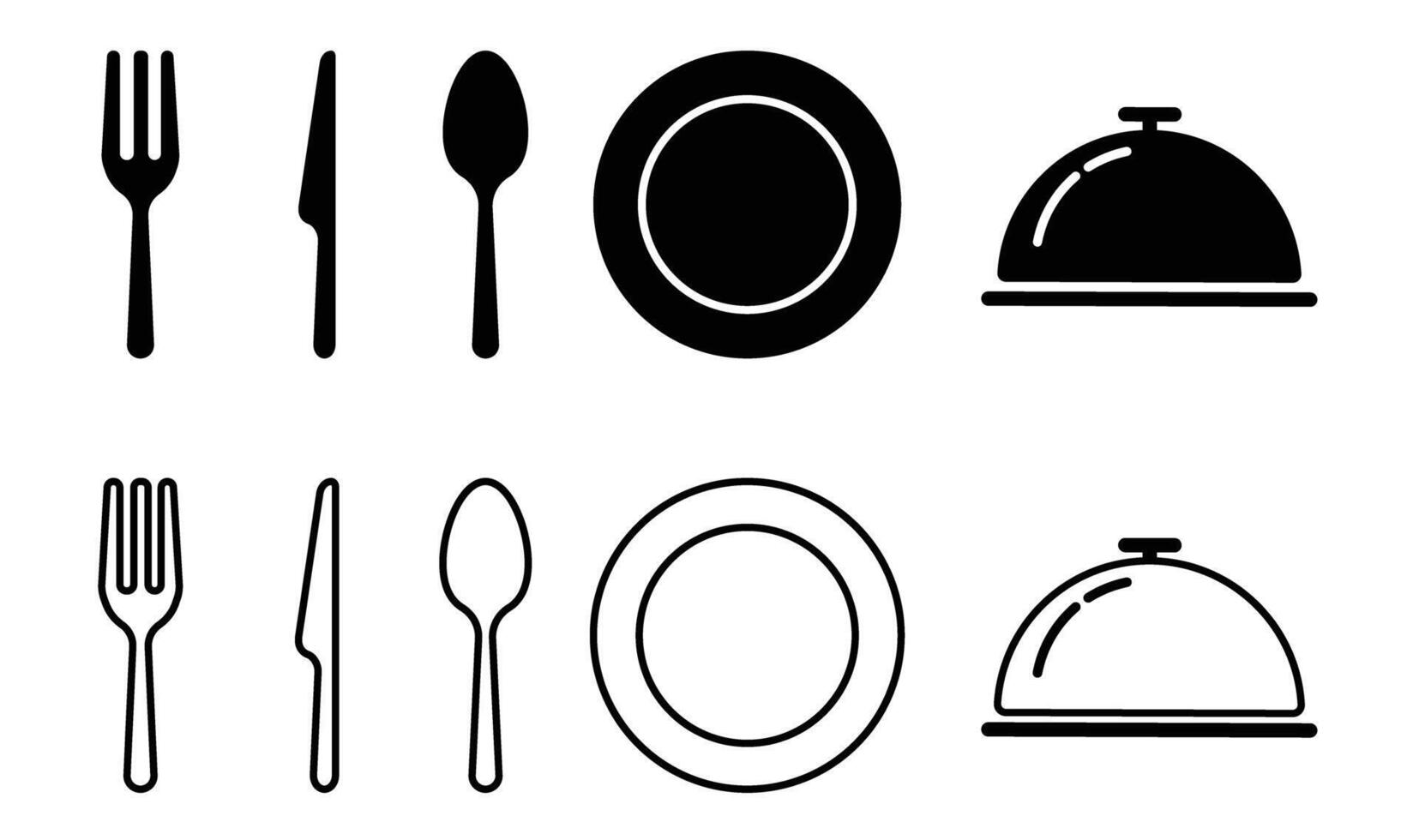 simple icon of cutlery fork spoon knife serving dish restaurant and cafe vector
