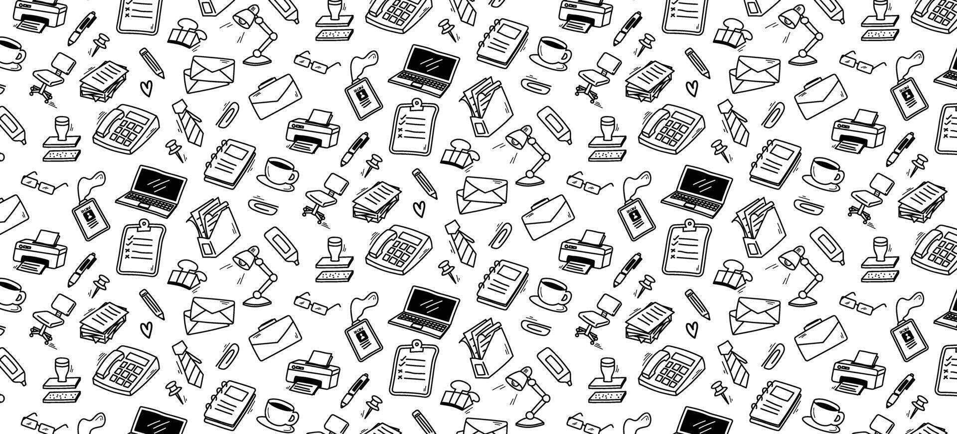 office doodle pattern background hand drawing vector